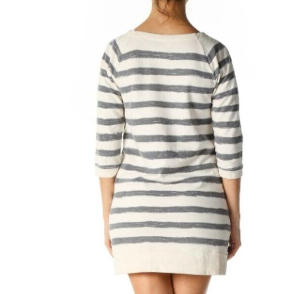 Loft cotton dress cream and gray striped S - Picture 3 of 11